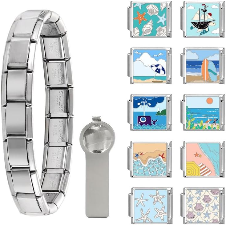 Loozykit Store Italian Charm Bracelet Sets with 1Pcs Start Bracelet,10Pcs Module Charms and Opening Tool DIY Removable Charms Stainless Steel Links Jewelry Gifts - Image 1